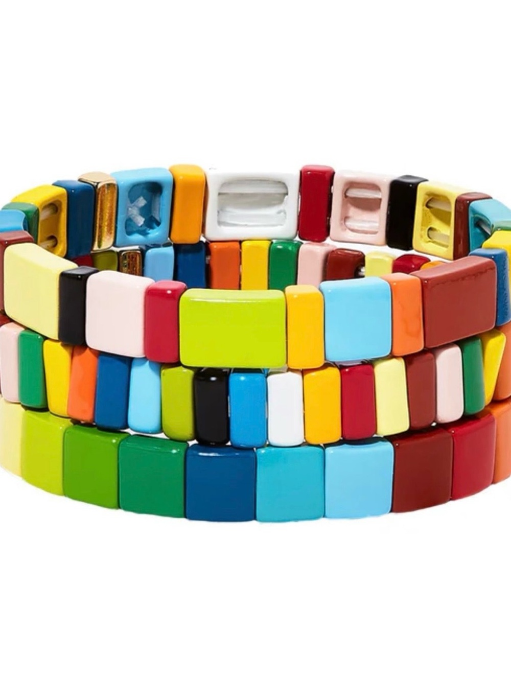 Roxanne Assoulin Rainbow Enamel Tile Stretch Bracelet Stack